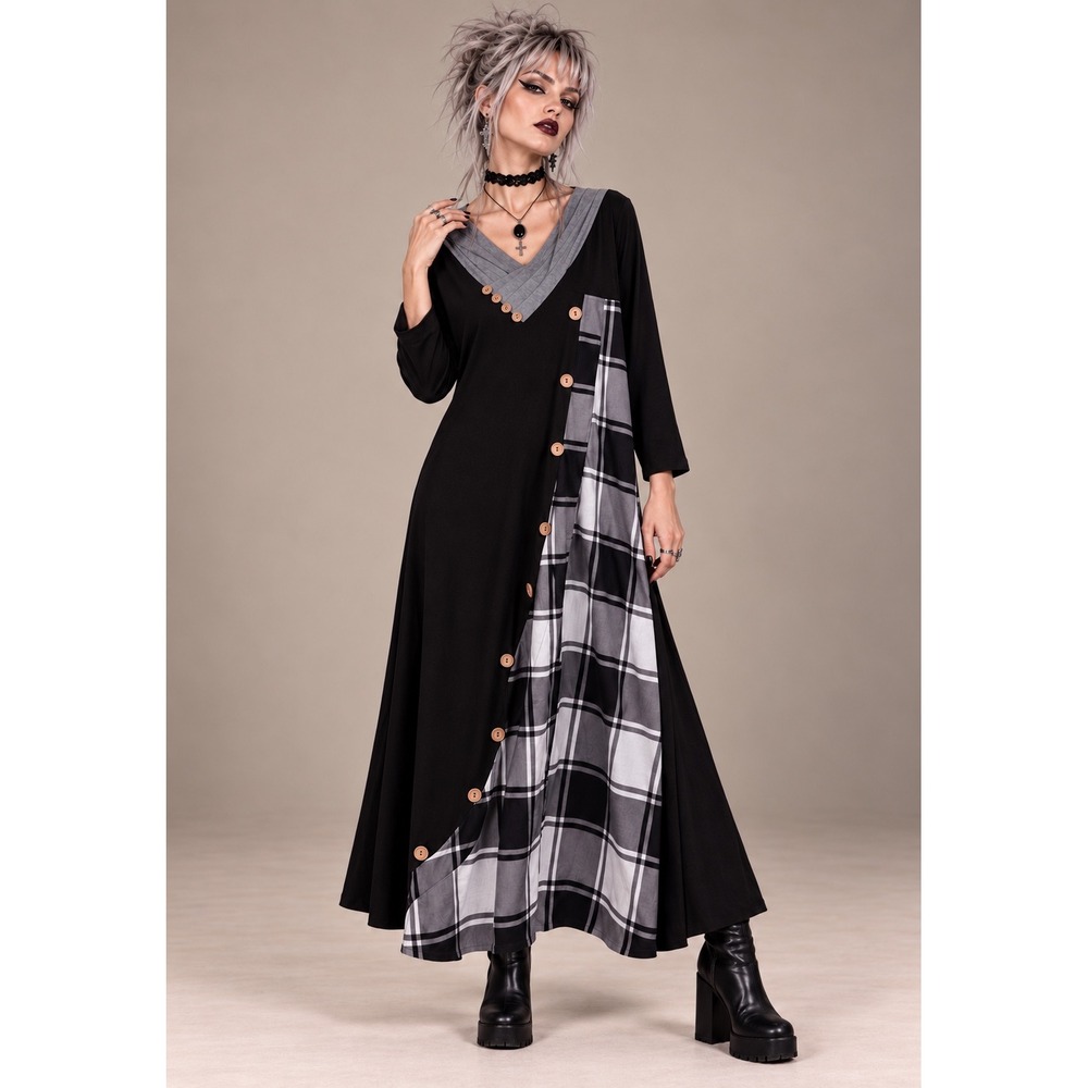Just Fashion Now NWT Black Plaid Asymmetrical Maxi Dress Medium